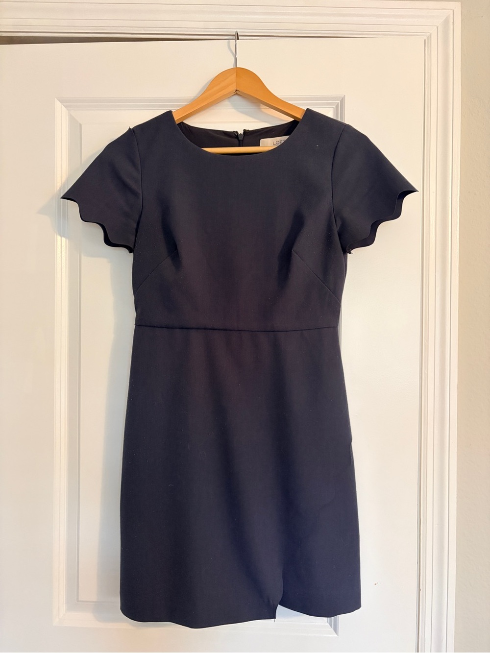 Classic Navy Scallop-Sleeve work Dress